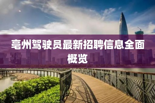 亳州駕駛員最新招聘信息全面概覽